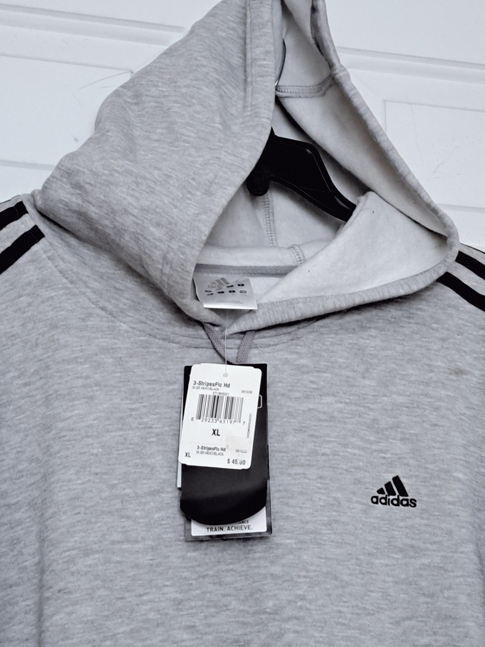 Adidas Men’s Long Sleeve Light Gray Hoodie with Black Stripes - Picture 6 of 11